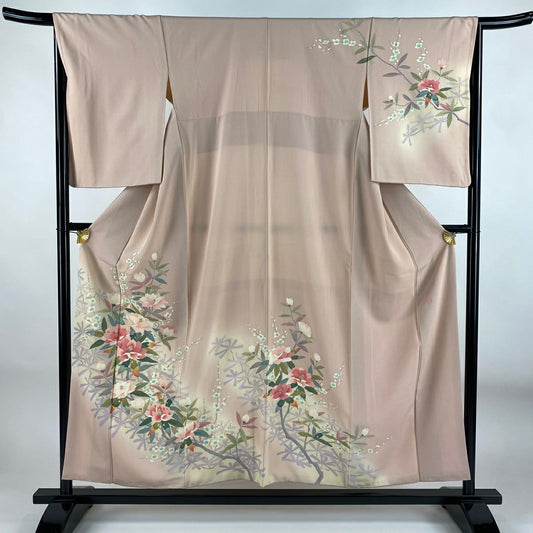訪問服 身長154.5cm 袖長65cm M 雙層 落款有 椿 松樹梅花 漸層 淺粉色 純蠶絲 優品級