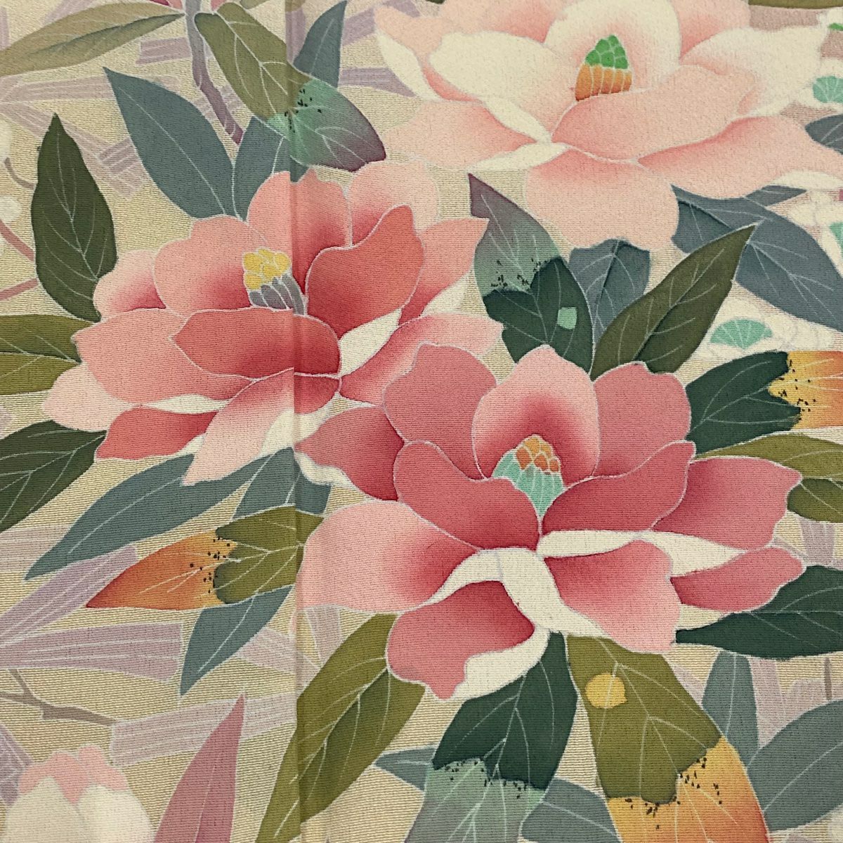 訪問服 身長154.5cm 袖長65cm M 雙層 落款有 椿 松樹梅花 漸層 淺粉色 純蠶絲 優品級