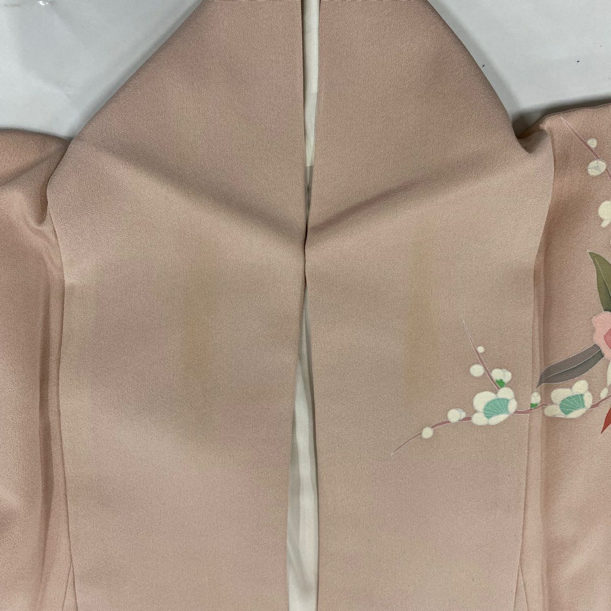 訪問服 身長154.5cm 袖長65cm M 雙層 落款有 椿 松樹梅花 漸層 淺粉色 純蠶絲 優品級