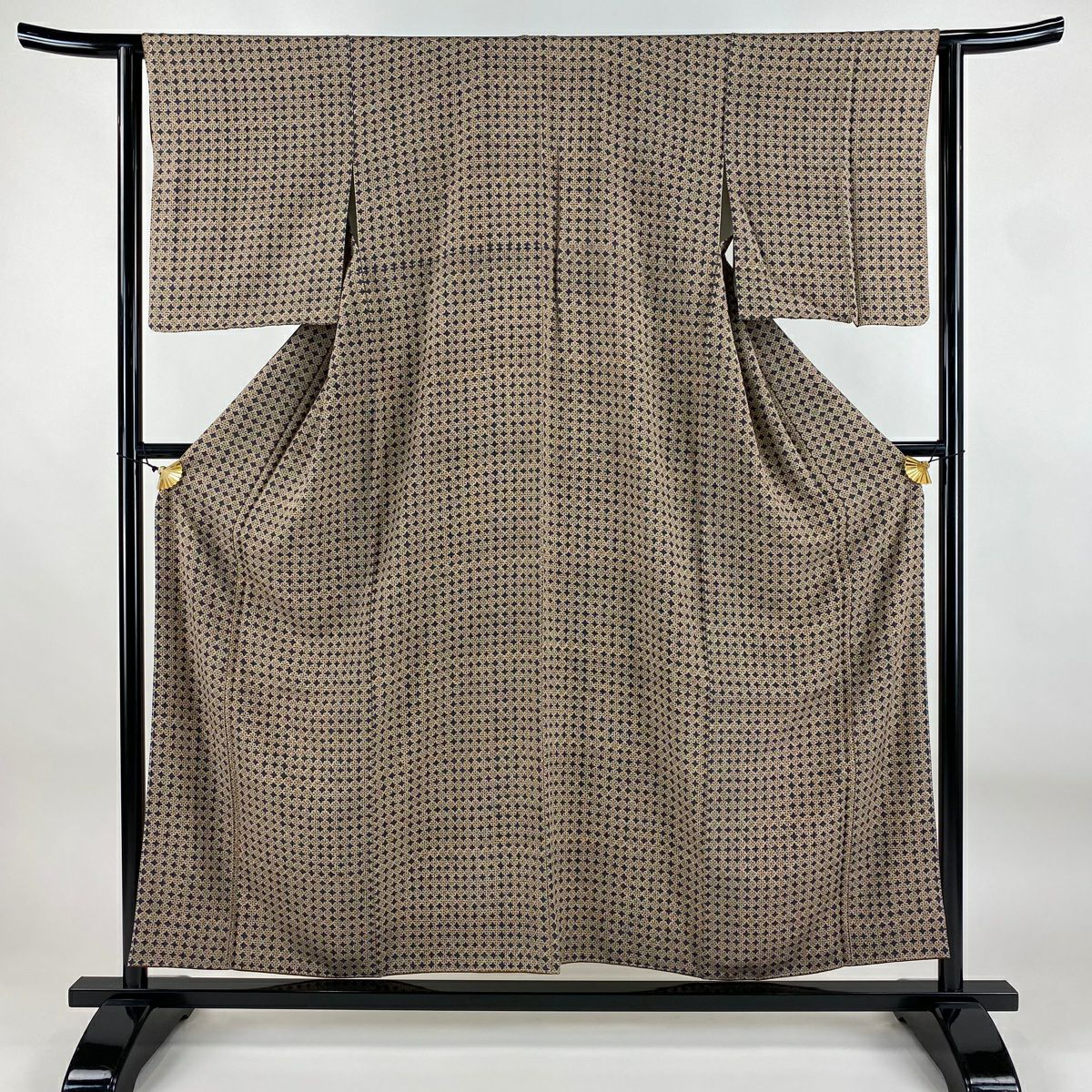 【美品】 小紋 身長156.5cm 袖長63cm S 雙層 花紋 幾何圖案 灰茶 純蠶絲 優品級