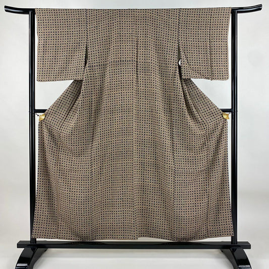 【美品】 小紋 身長156.5cm 袖長63cm S 雙層 花紋 幾何圖案 灰茶 純蠶絲 優品級