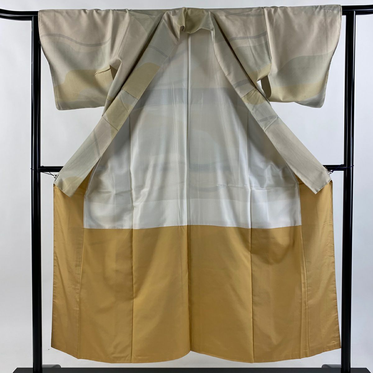 【美品】 小紋 身長152.5cm 袖長62cm S 雙層 紬織織 幾何學 米色 純蠶絲 優品級