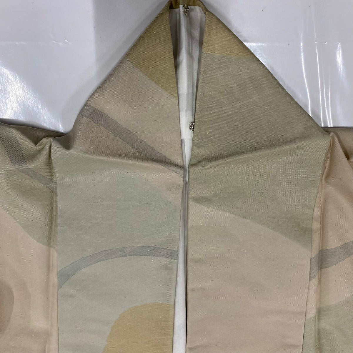 【美品】 小紋 身長152.5cm 袖長62cm S 雙層 紬織織 幾何學 米色 純蠶絲 優品級