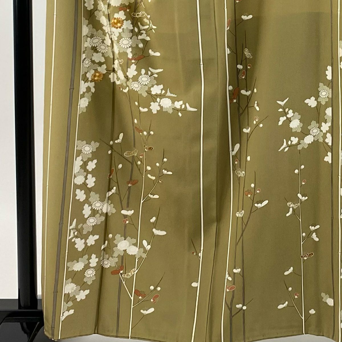 訪問服 身長161cm 袖長64.5cm M 雙層 枝梅花 菊花 金銀彩 金絲 茶綠 純蠶絲 秀品級