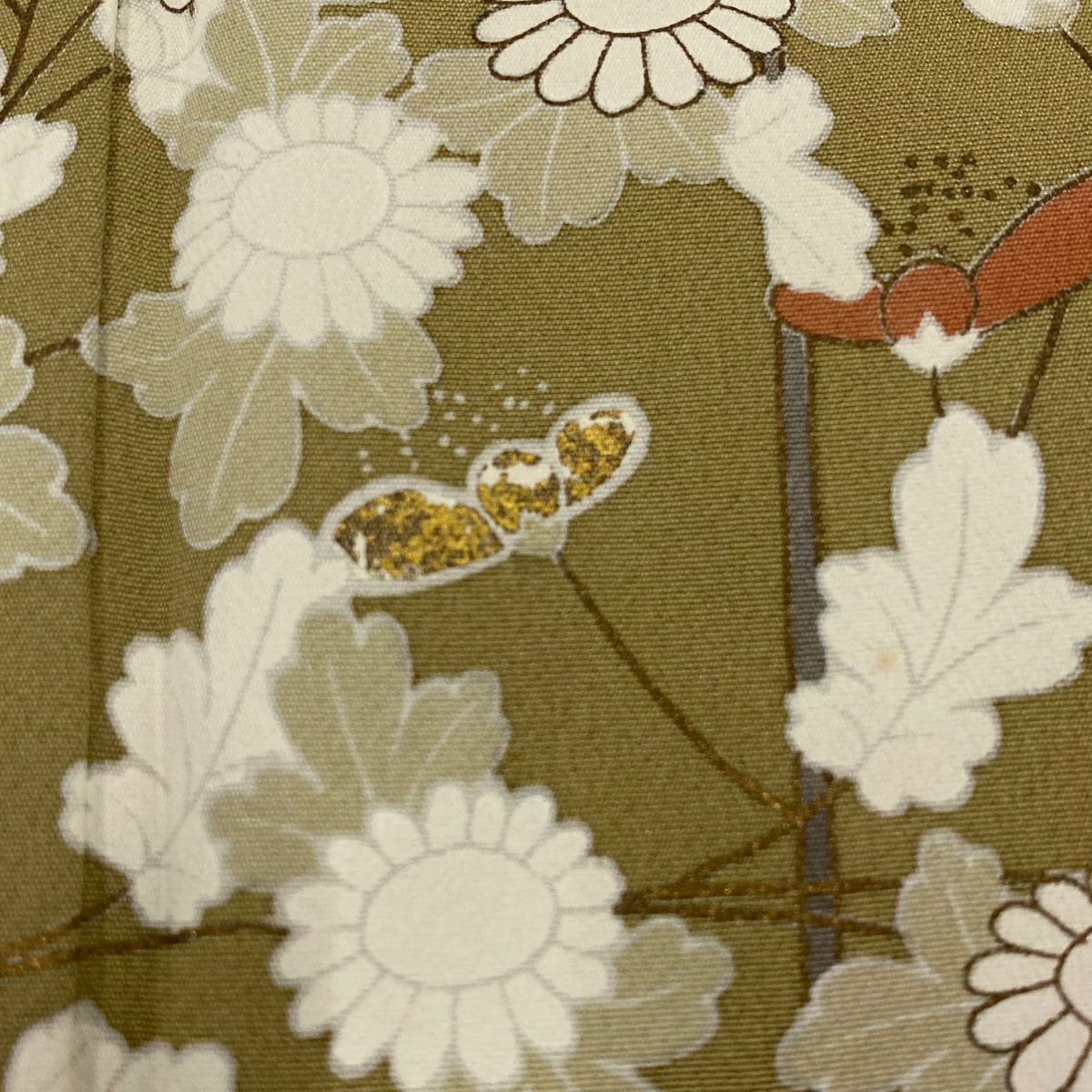 訪問服 身長161cm 袖長64.5cm M 雙層 枝梅花 菊花 金銀彩 金絲 茶綠 純蠶絲 秀品級