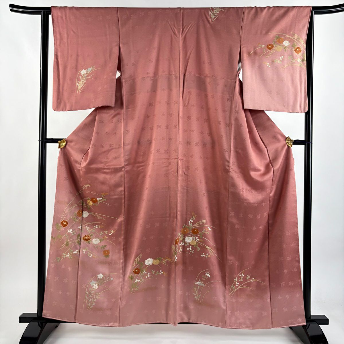 訪問服 身長160cm 袖長63cm S 雙層 菊花 桔梗 金絲 金銀彩 粉米色 純蠶絲 秀品級 一個紋