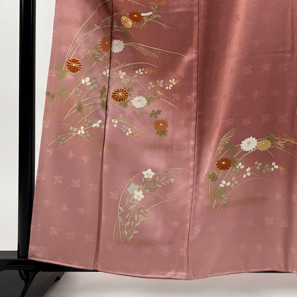 訪問服 身長160cm 袖長63cm S 雙層 菊花 桔梗 金絲 金銀彩 粉米色 純蠶絲 秀品級 一個紋