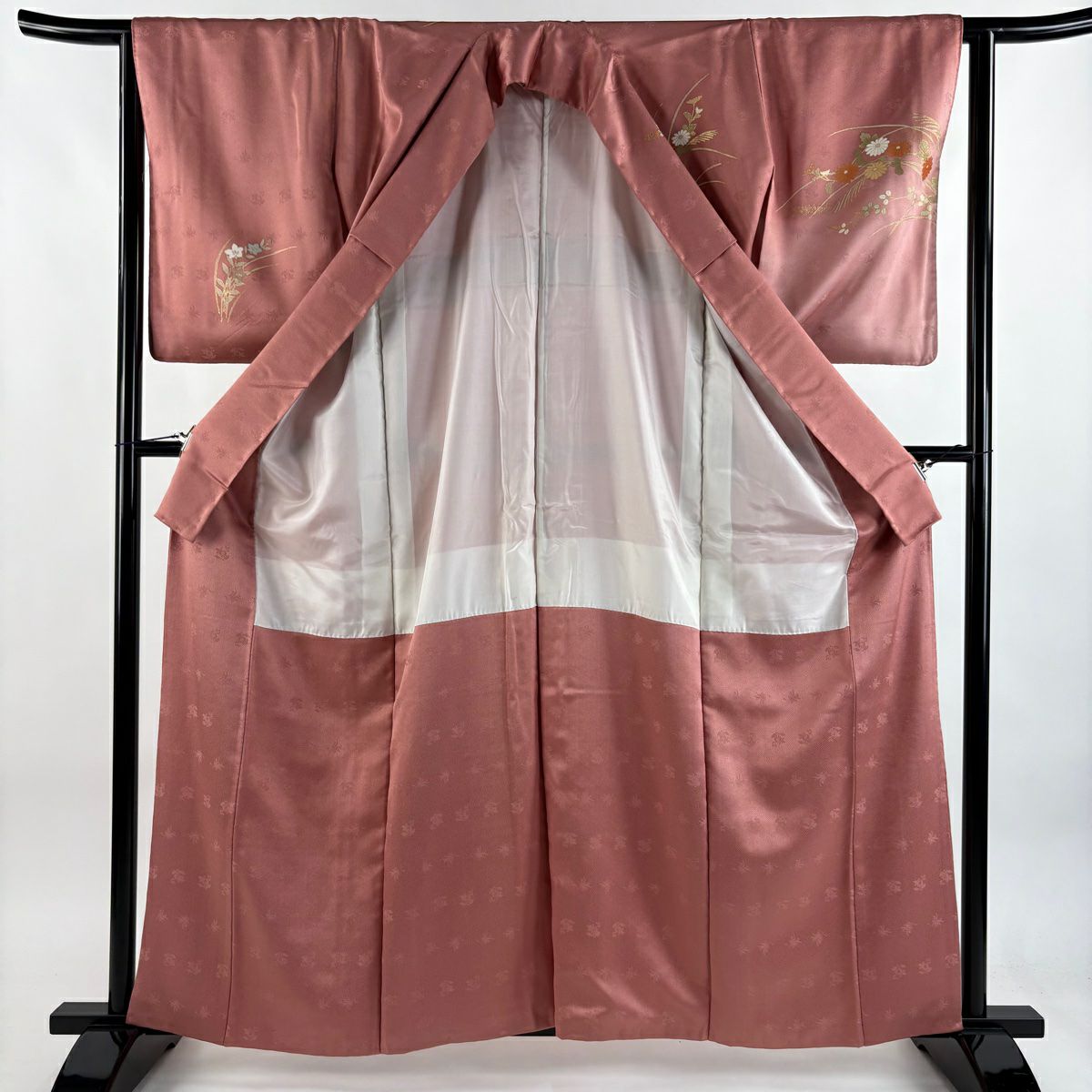 訪問服 身長160cm 袖長63cm S 雙層 菊花 桔梗 金絲 金銀彩 粉米色 純蠶絲 秀品級 一個紋