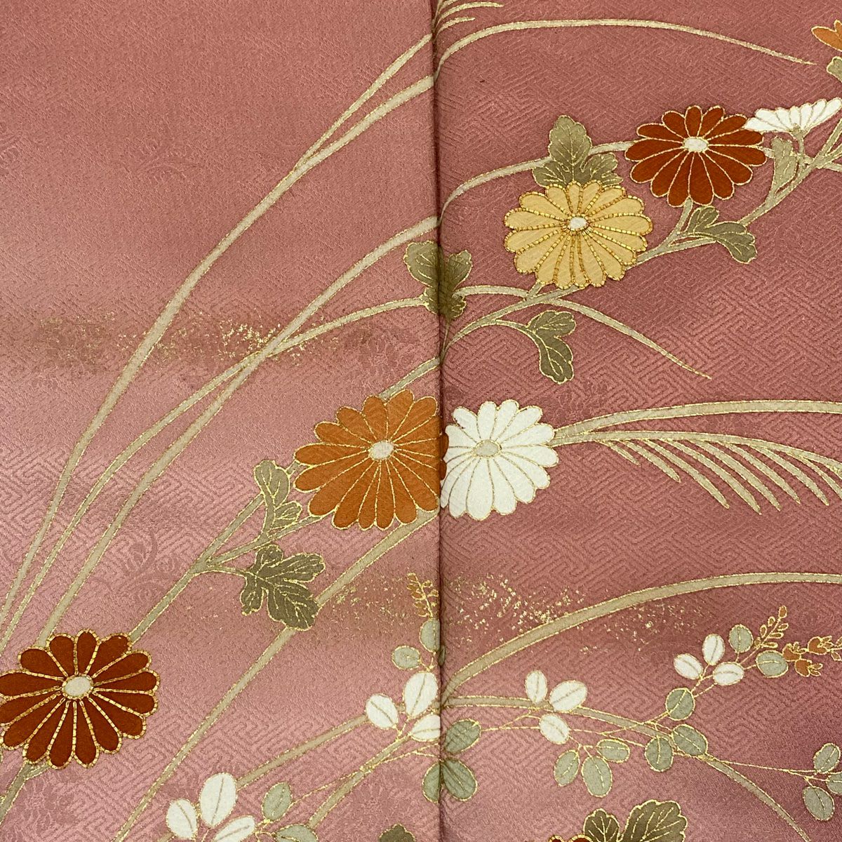 訪問服 身長160cm 袖長63cm S 雙層 菊花 桔梗 金絲 金銀彩 粉米色 純蠶絲 秀品級 一個紋