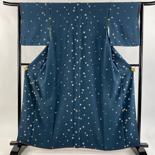 小紋 身長161cm 袖長63.5cm S 雙層 樱花花瓣 深綠 純蠶絲 優品級