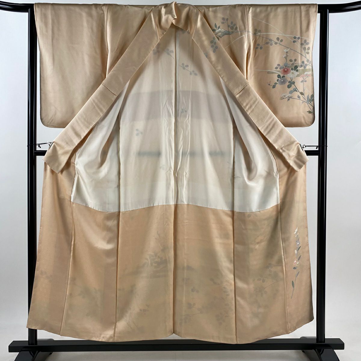 訪問服 身長154cm 袖長62cm S 雙層 花車 ヱ霞 金銀彩 染分 薄橙色 純蠶絲 秀品級