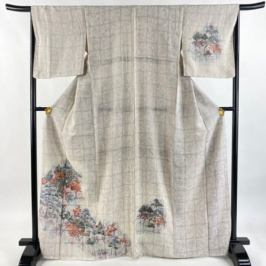 付下 身長168.5cm 袖長66.5cm M 雙層 落款 水車小屋 松樹 金銀彩 漸層 薄紫 純蠶絲 優品級