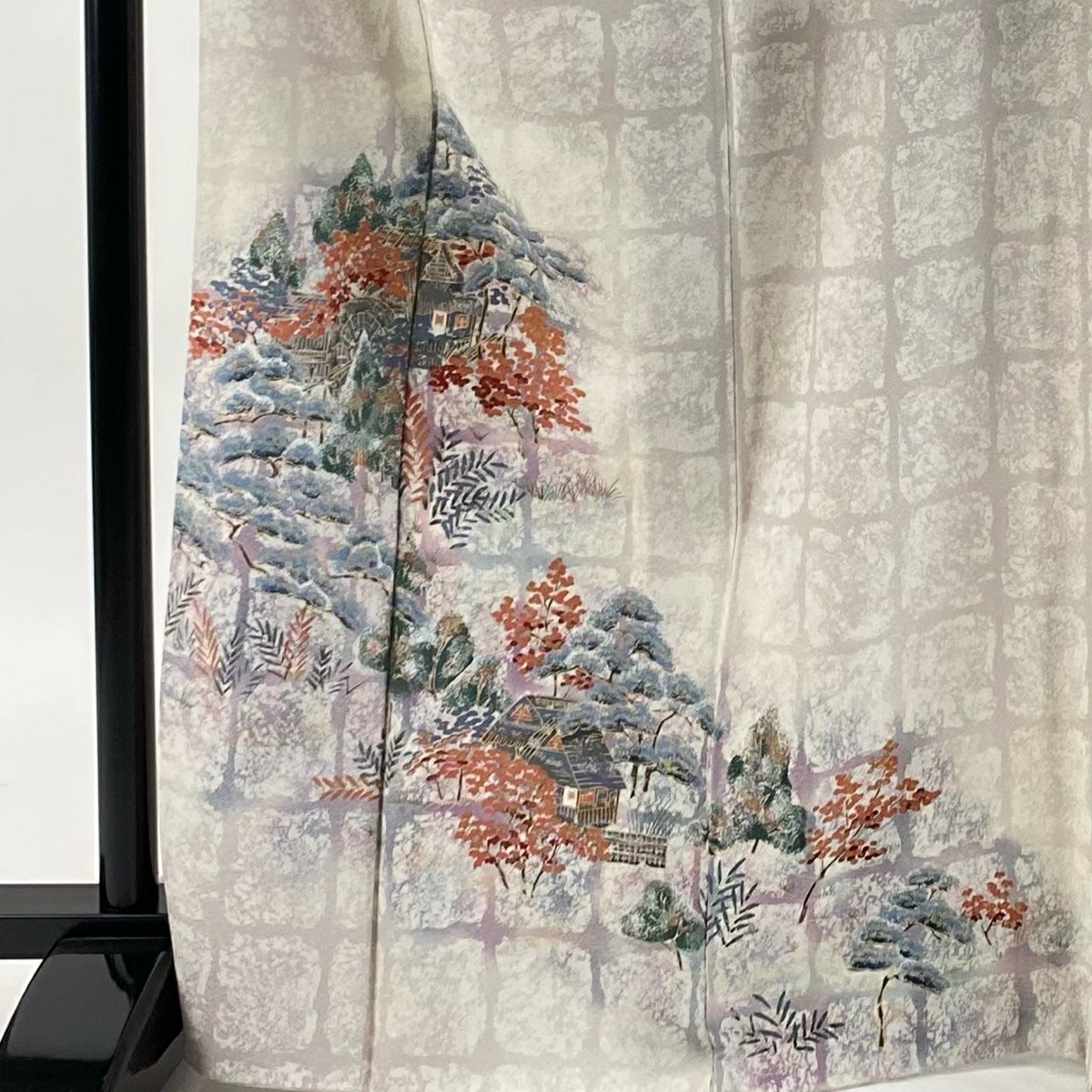 付下 身長168.5cm 袖長66.5cm M 雙層 落款 水車小屋 松樹 金銀彩 漸層 薄紫 純蠶絲 優品級