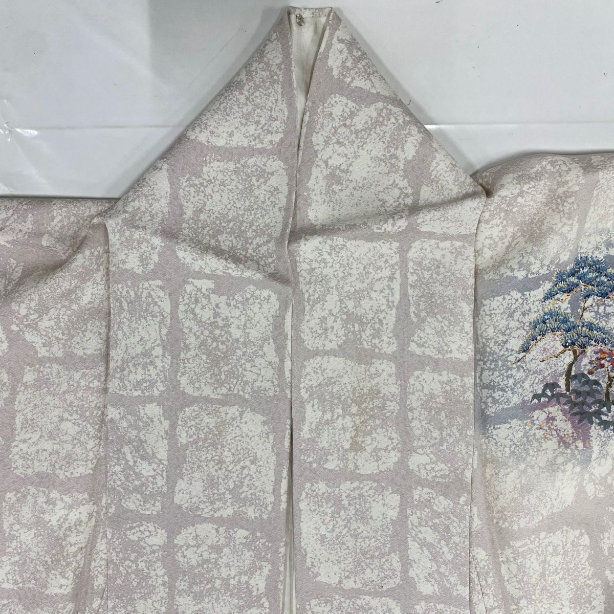 付下 身長168.5cm 袖長66.5cm M 雙層 落款 水車小屋 松樹 金銀彩 漸層 薄紫 純蠶絲 優品級