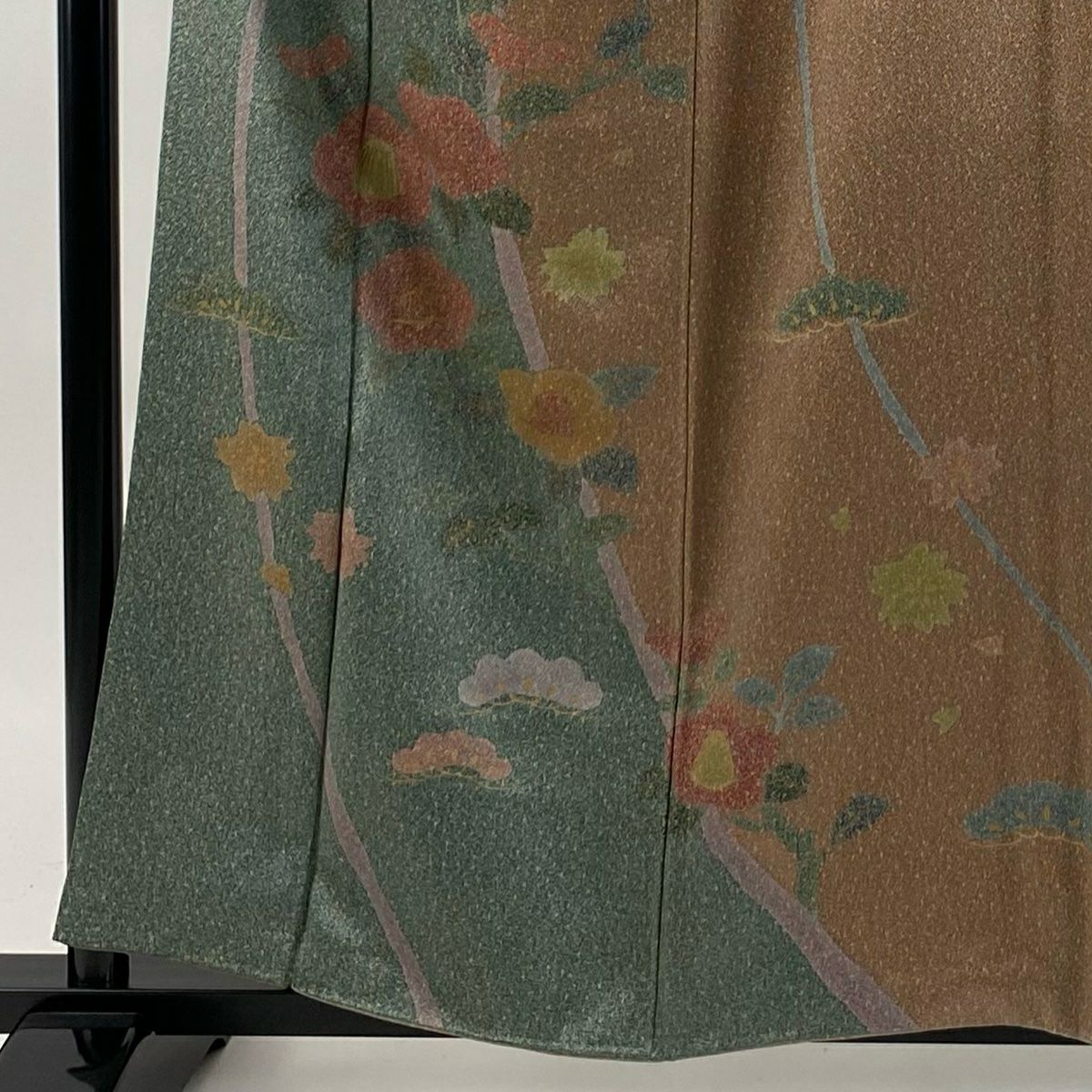 訪問服 身長160cm 袖長64cm M 雙層 椿 櫻花 金銀彩 灰綠 純蠶絲 秀品級