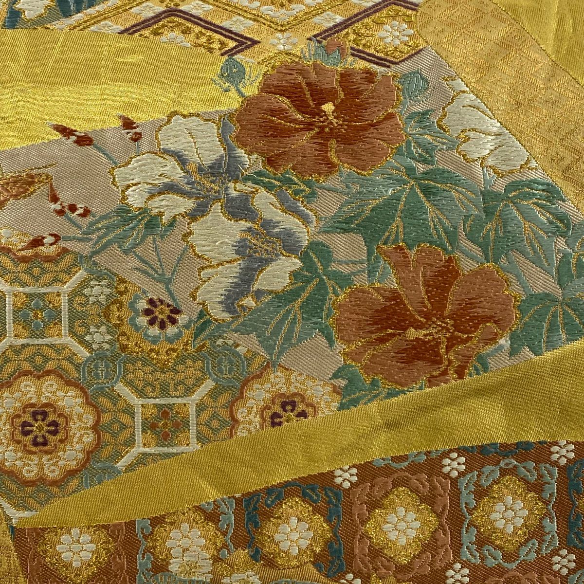 袋帶 秀品級 瑞華卷繪紋 金金箔 金絲 金色 六通 純蠶絲