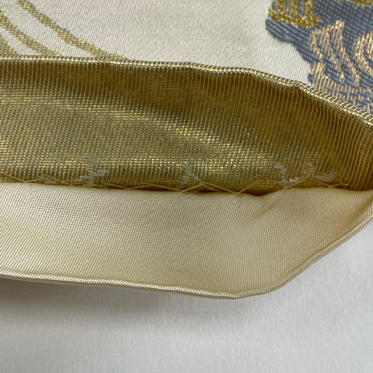 袋帶 秀品級 道長取 草花紋 金金箔 金絲 米色 六通 純蠶絲