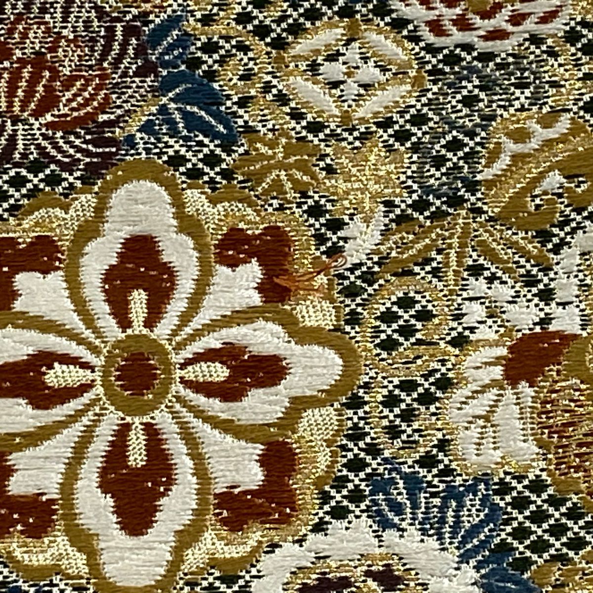袋帶 秀品級 蜀江文 草花紋紋 金絲 金金箔 米色 六通 純蠶絲