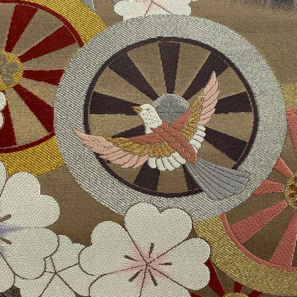 袋帶 秀品級 源氏車 花鳥 金銀彩 金金箔 灰紫 全通 純蠶絲