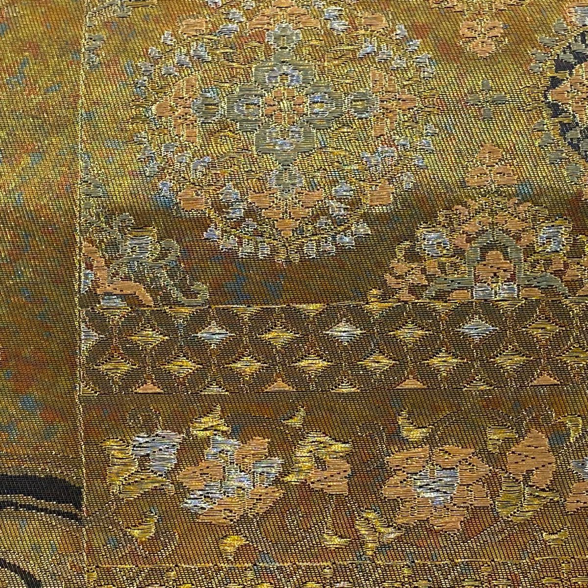 【美品】 袋帶 秀品級 華紋 花唐草紋 金銀線 金金箔 金色 六通 純蠶絲