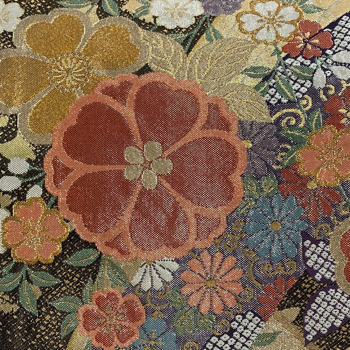 【美品】 袋帶 秀品級 樱花 疋田 金銀線 金金箔 金茶 六通 純蠶絲