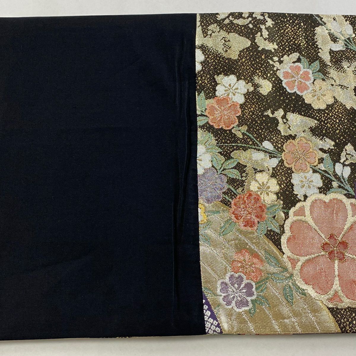 【美品】 袋帶 秀品級 樱花 疋田 金銀線 金金箔 金茶 六通 純蠶絲