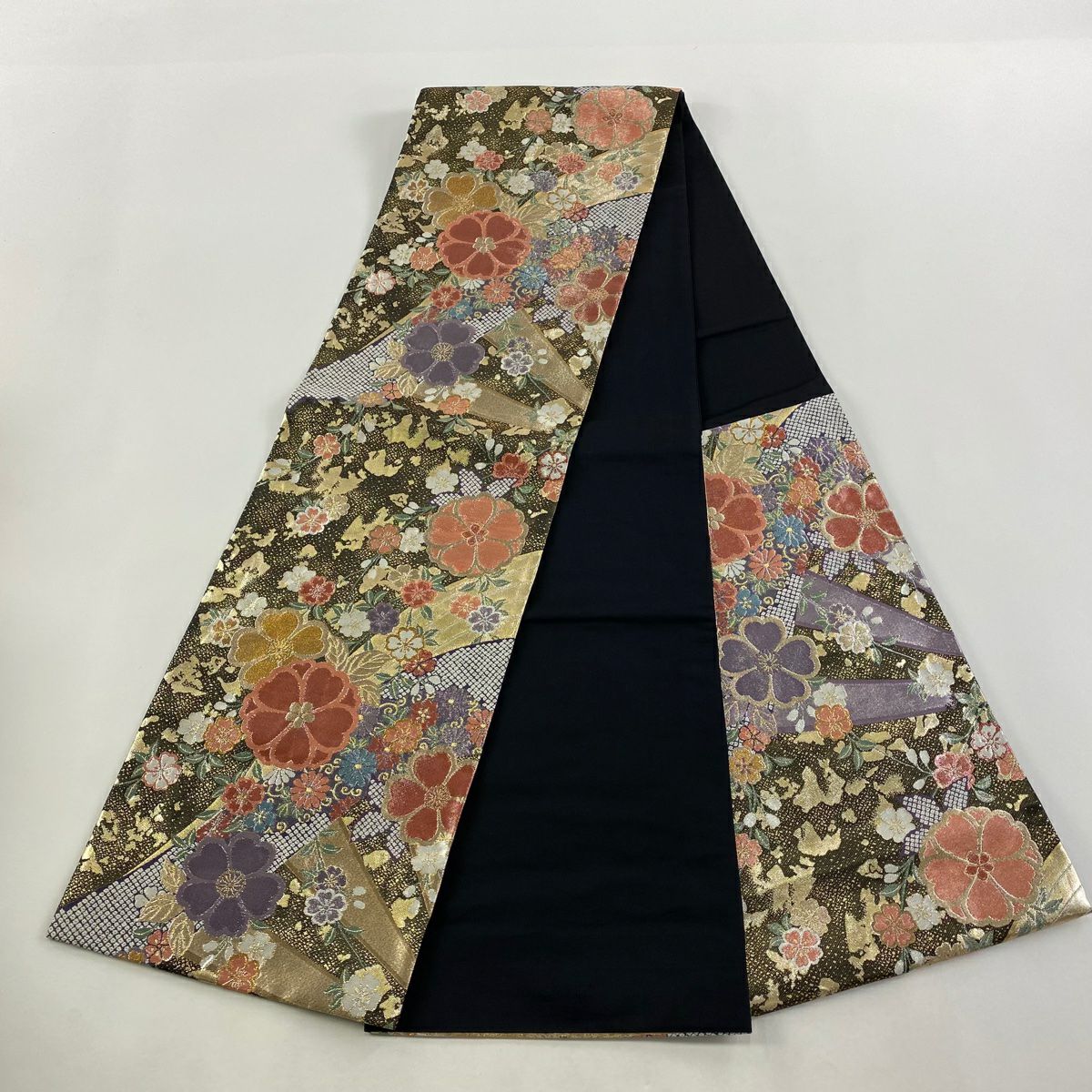【美品】 袋帶 秀品級 樱花 疋田 金銀線 金金箔 金茶 六通 純蠶絲