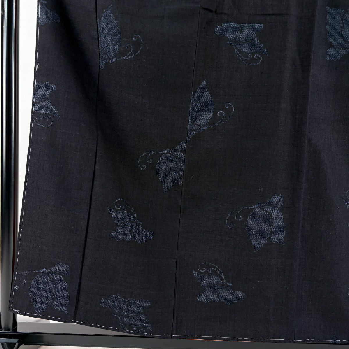 【美品】結城紬織 身長157cm 袖長62.5cm S 雙層 本場結城紬織 證書附帶 蝶 龜甲絣 深藍 純蠶絲 逸品級