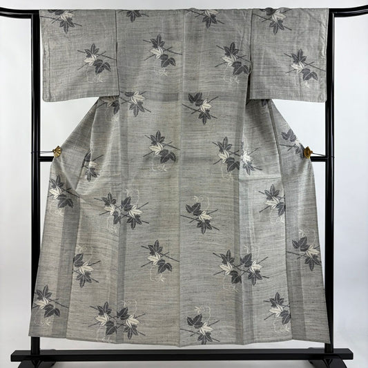 紬織 身長154.5cm 袖長63.5cm S 單層 葉柄 灰 純蠶絲 優品級