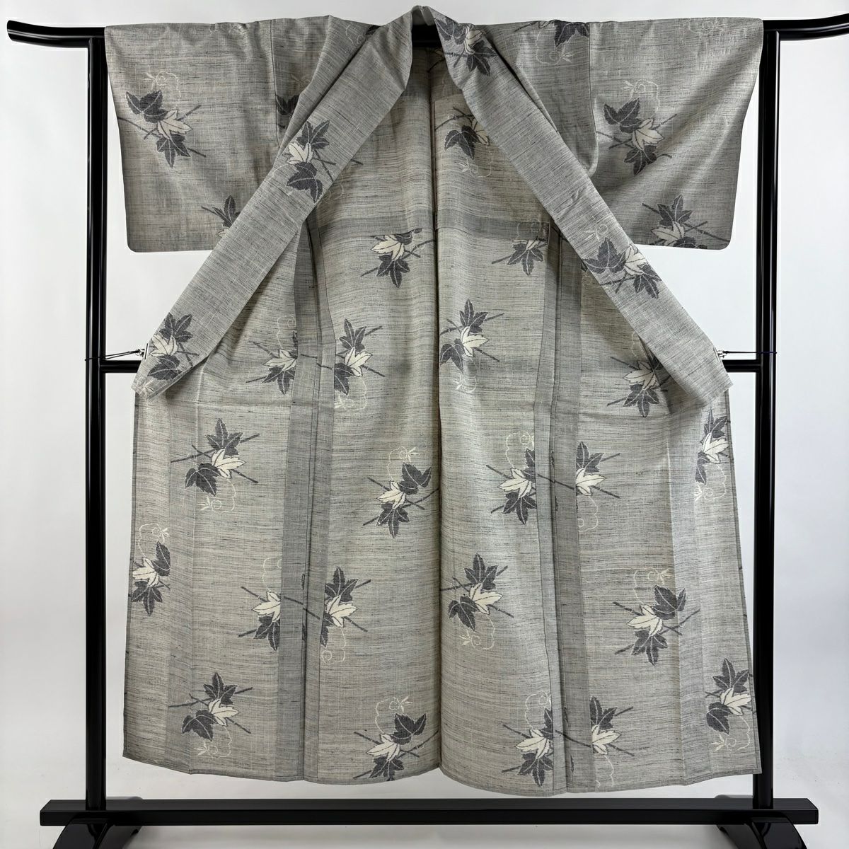 紬織 身長154.5cm 袖長63.5cm S 單層 葉柄 灰 純蠶絲 優品級