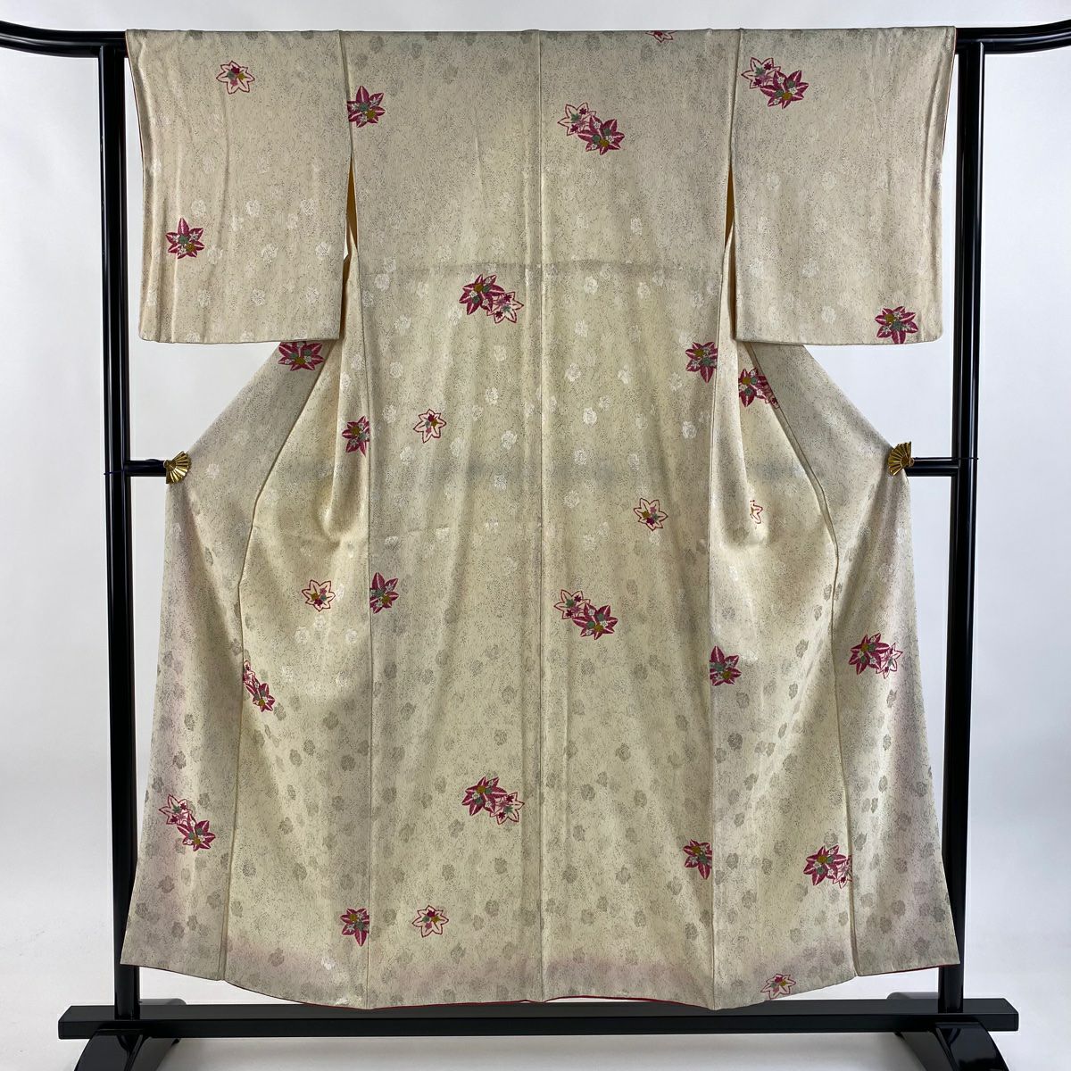 小紋 身長152cm 袖長62.5cm S 雙層 楓 梅花 米色 純蠶絲 優品級