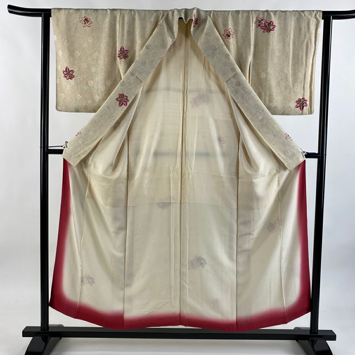 小紋 身長152cm 袖長62.5cm S 雙層 楓 梅花 米色 純蠶絲 優品級