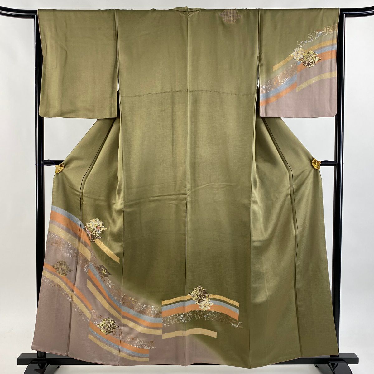 訪問服 身長157cm 袖長65cm M 雙層 松樹皮菱 花鳥 金銀彩 刺繡 鶯 純蠶絲 優品級