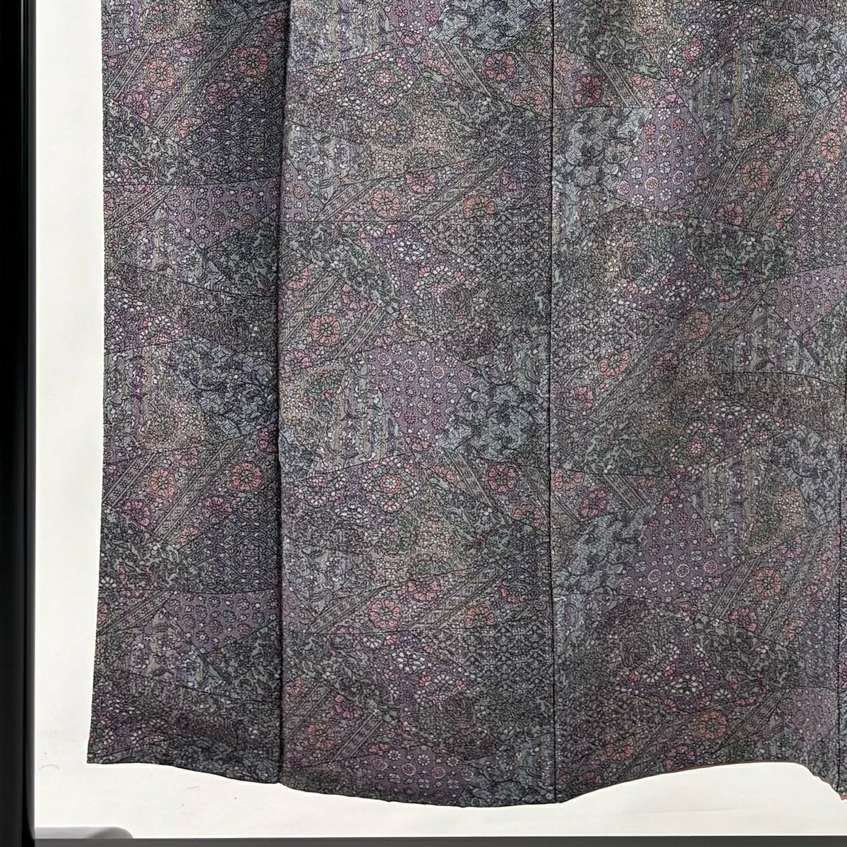 【美品】 小紋 身長151cm 袖長62cm S 雙層 寄せ柄 草花紋紋 絞織 灰紫 純蠶絲 優品級