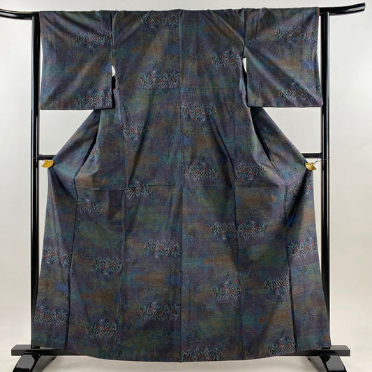 紬織織 身長161.5cm 袖長63cm S 雙層 草花紋紋 葉柄 青紫 純蠶絲 秀品級