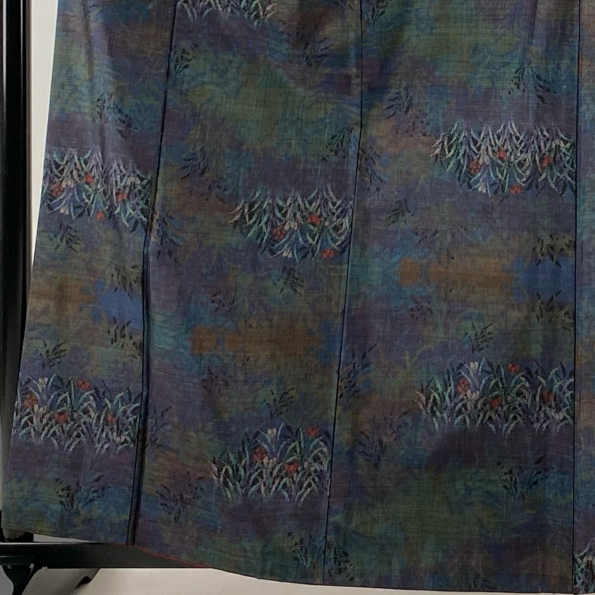紬織織 身長161.5cm 袖長63cm S 雙層 草花紋紋 葉柄 青紫 純蠶絲 秀品級