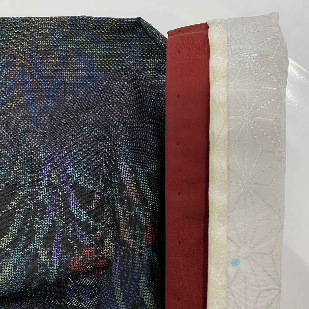 紬織織 身長161.5cm 袖長63cm S 雙層 草花紋紋 葉柄 青紫 純蠶絲 秀品級