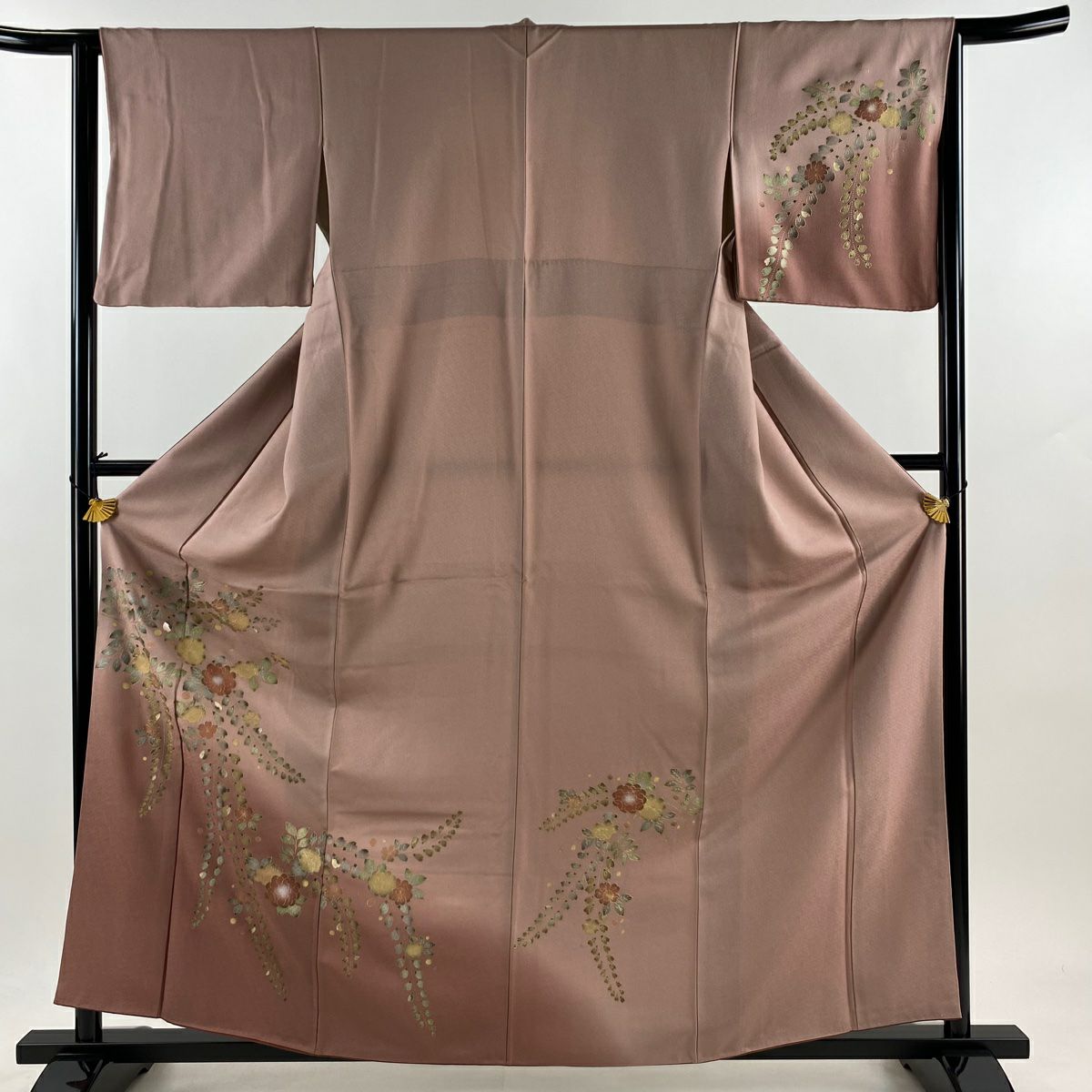 付下 身長161cm 袖長63.5cm S 雙層 草花紋紋 金銀彩 漸層 淺紫 純蠶絲 優品級