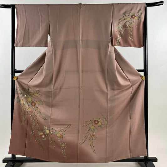 付下 身長161cm 袖長63.5cm S 雙層 草花紋紋 金銀彩 漸層 淺紫 純蠶絲 優品級