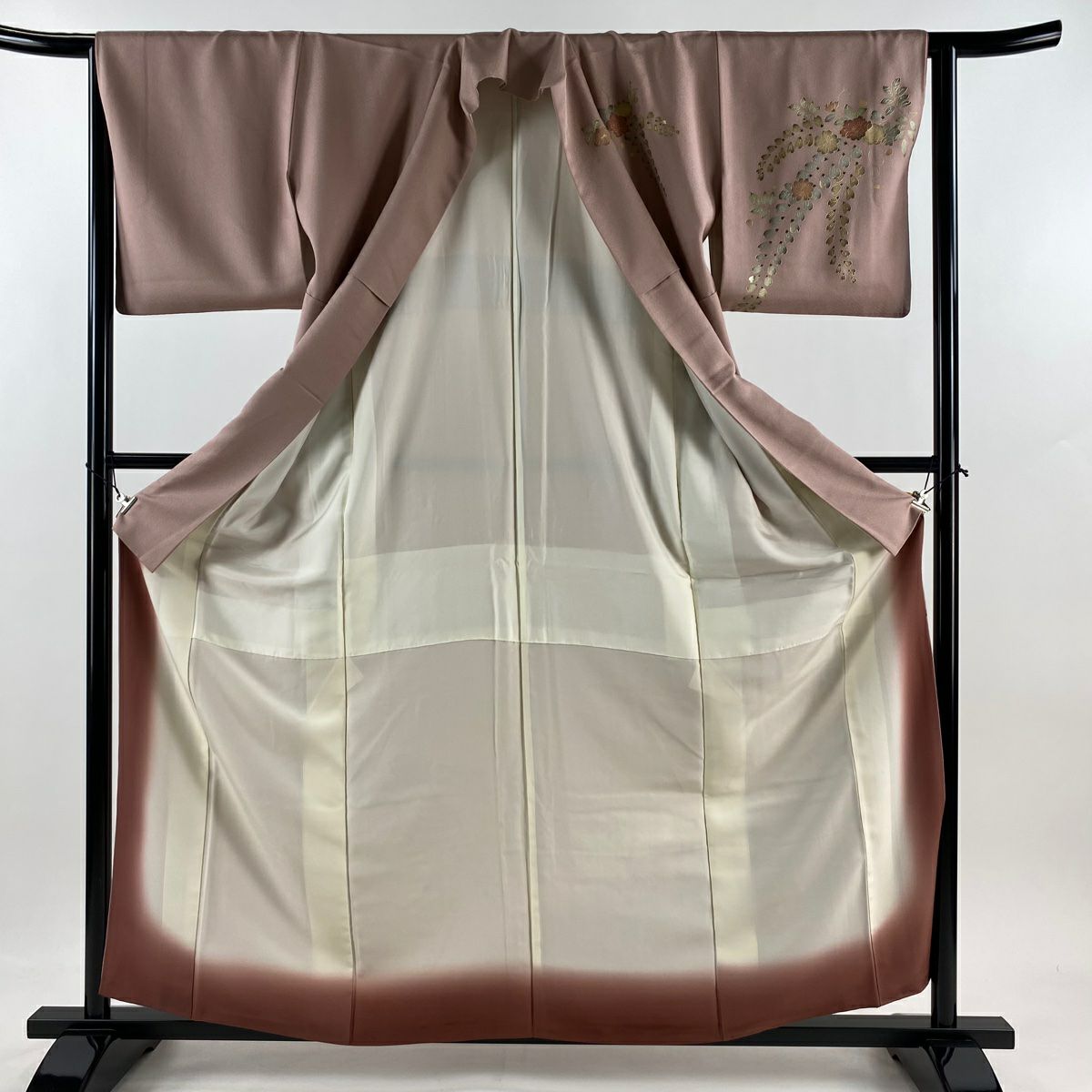 付下 身長161cm 袖長63.5cm S 雙層 草花紋紋 金銀彩 漸層 淺紫 純蠶絲 優品級