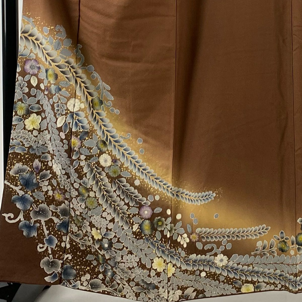 訪問服 身長161.5cm 袖長65cm M 雙層 草花紋紋 金彩裝飾 漸層 茶 純蠶絲 優品級