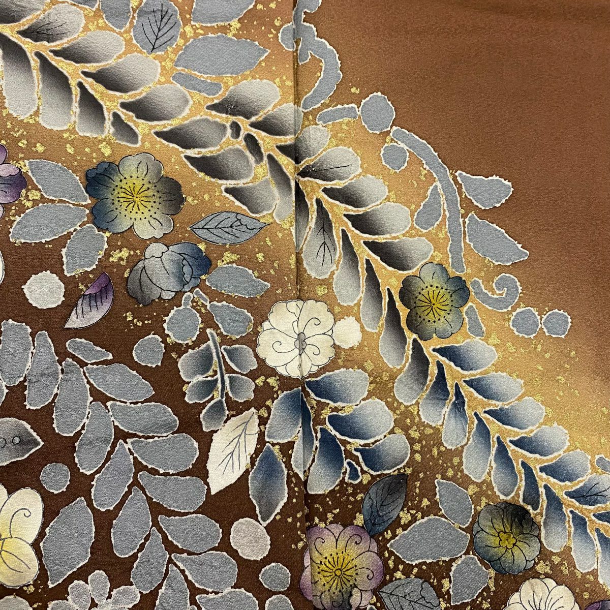 訪問服 身長161.5cm 袖長65cm M 雙層 草花紋紋 金彩裝飾 漸層 茶 純蠶絲 優品級