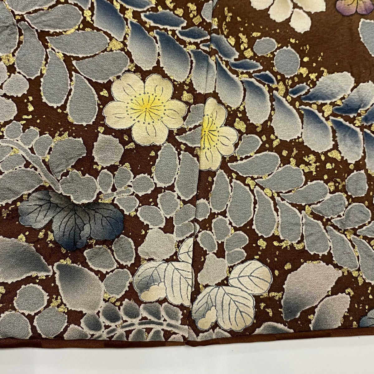 訪問服 身長161.5cm 袖長65cm M 雙層 草花紋紋 金彩裝飾 漸層 茶 純蠶絲 優品級