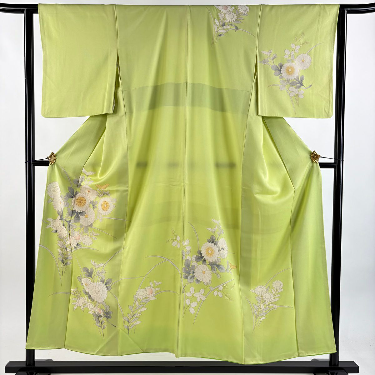 訪問服 身長153cm 袖長63cm S 雙層 菊花 刺繡 金線 淺綠 純蠶絲 優品級