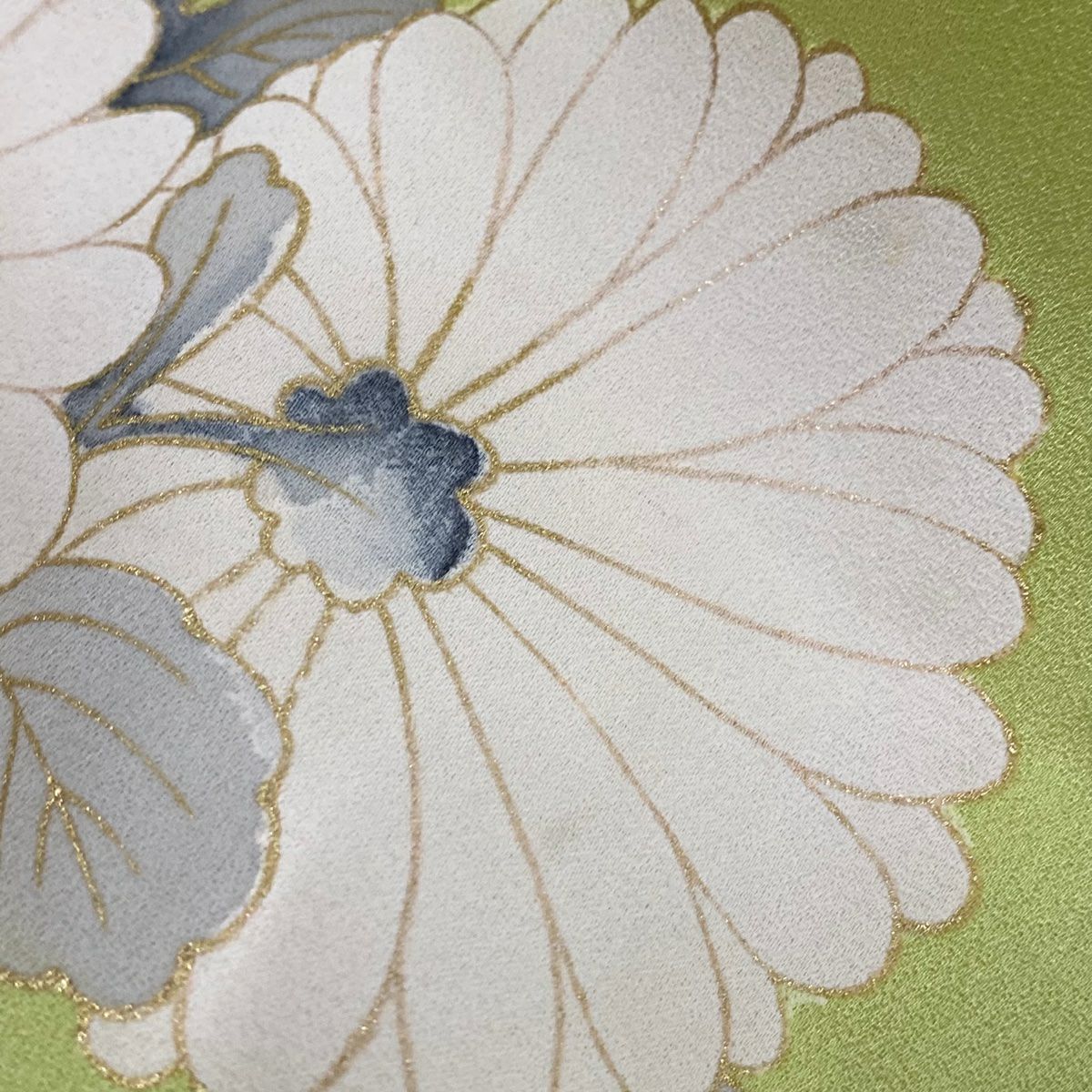 訪問服 身長153cm 袖長63cm S 雙層 菊花 刺繡 金線 淺綠 純蠶絲 優品級