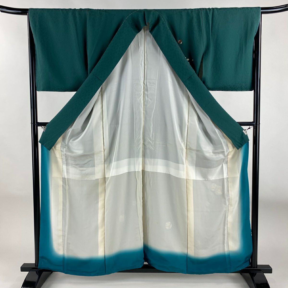 付下 身長159cm 袖長66cm M 雙層 手毬 櫻花花瓣 刺繡 金線 綠 純蠶絲 優品級