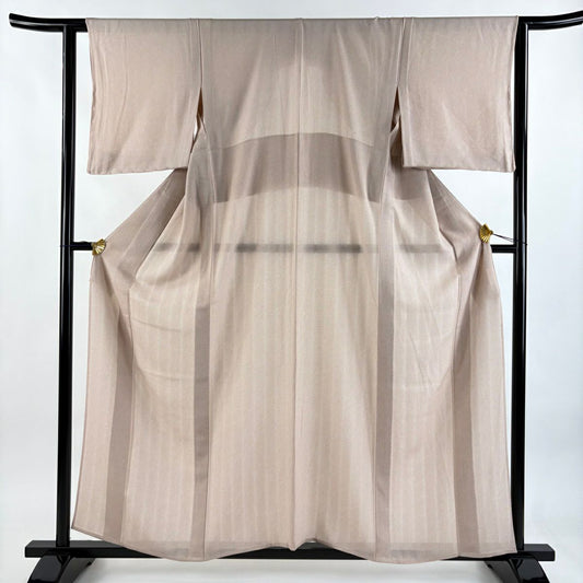 【美品】 小紋 身長159cm 袖長62cm S 薄物 絽 疋田紋 粉米色 純蠶絲 名品級