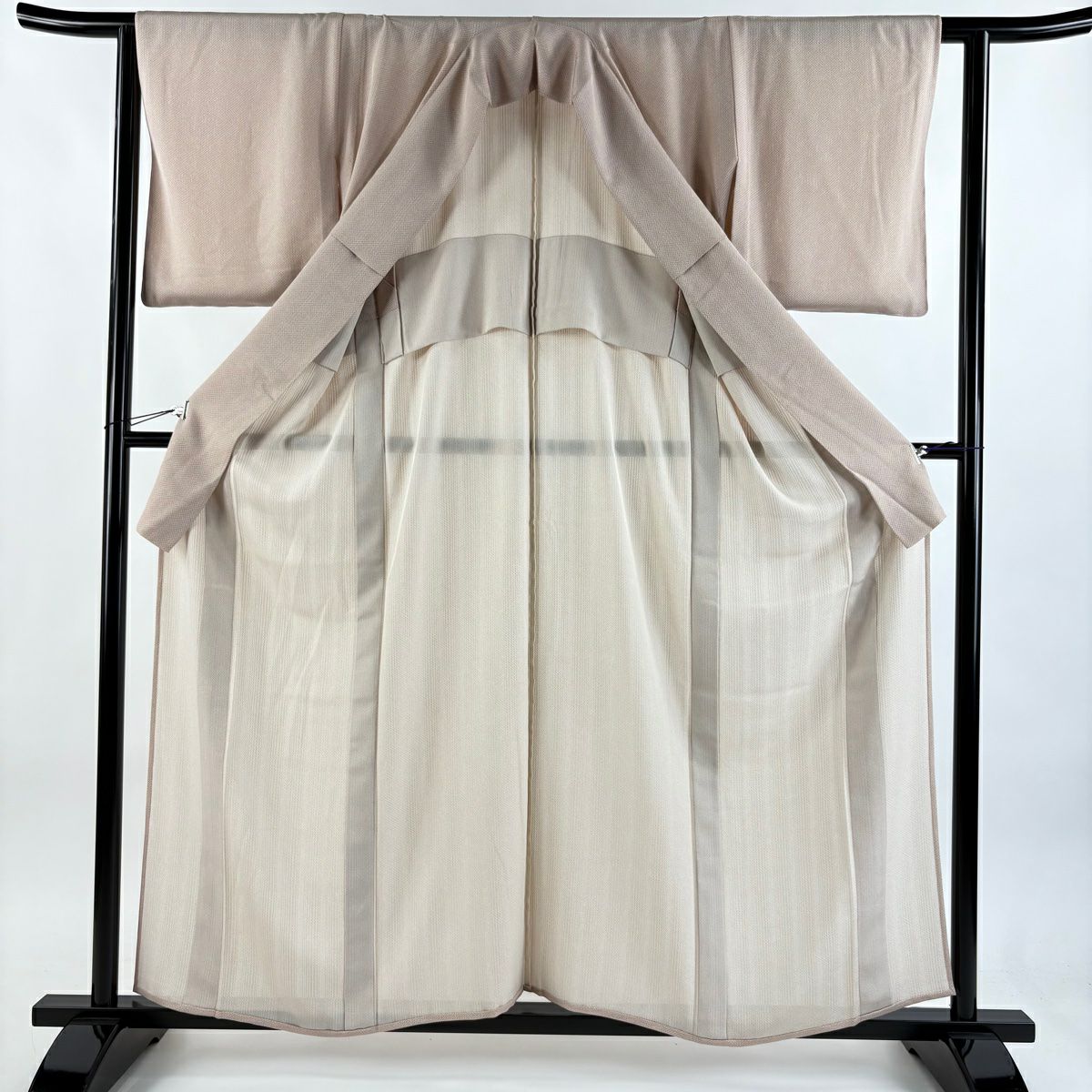 【美品】 小紋 身長159cm 袖長62cm S 薄物 絽 疋田紋 粉米色 純蠶絲 名品級