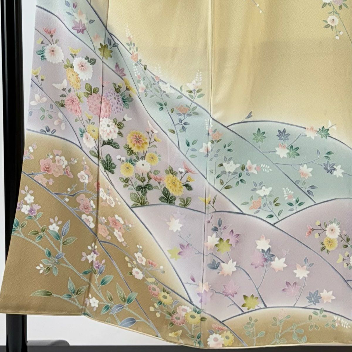 訪問服 身長153cm 袖長63cm S 雙層 菊花 枝梅花 漸層 薄茶 純蠶絲 名品級