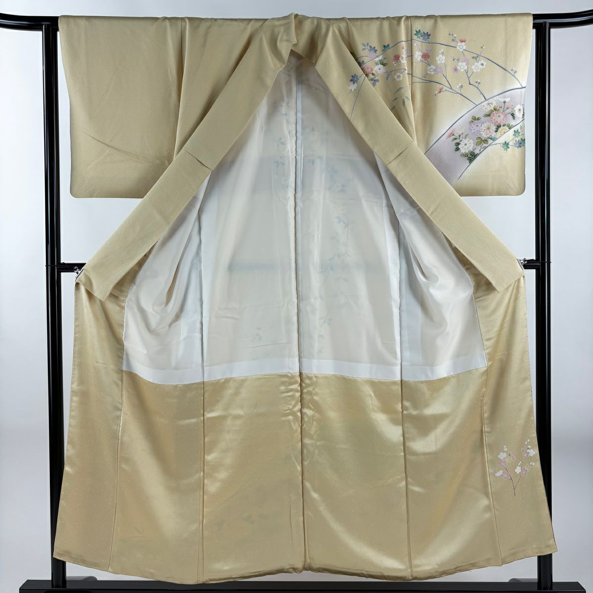 訪問服 身長153cm 袖長63cm S 雙層 菊花 枝梅花 漸層 薄茶 純蠶絲 名品級